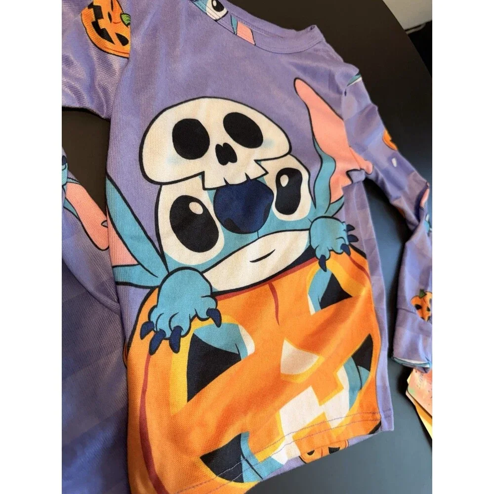 NWT Disney Stitch Halloween Pajama Set Size 6 Purple Jack-O-Lantern Long Sleeve